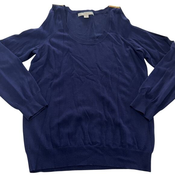 Boston Proper Sweater Womens Medium Blue Cold Shoulder Knit Pullover - Picture 1 of 6
